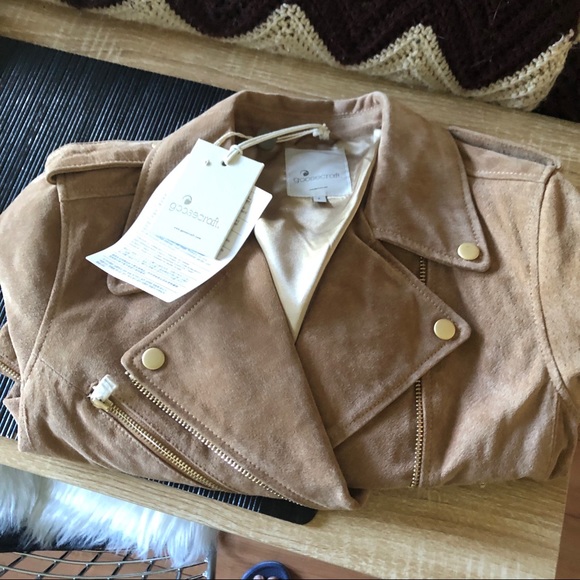 NEW blush rose gold REAL leather suede biker jacket ~ Slim fit Size M/L - Picture 3 of 6